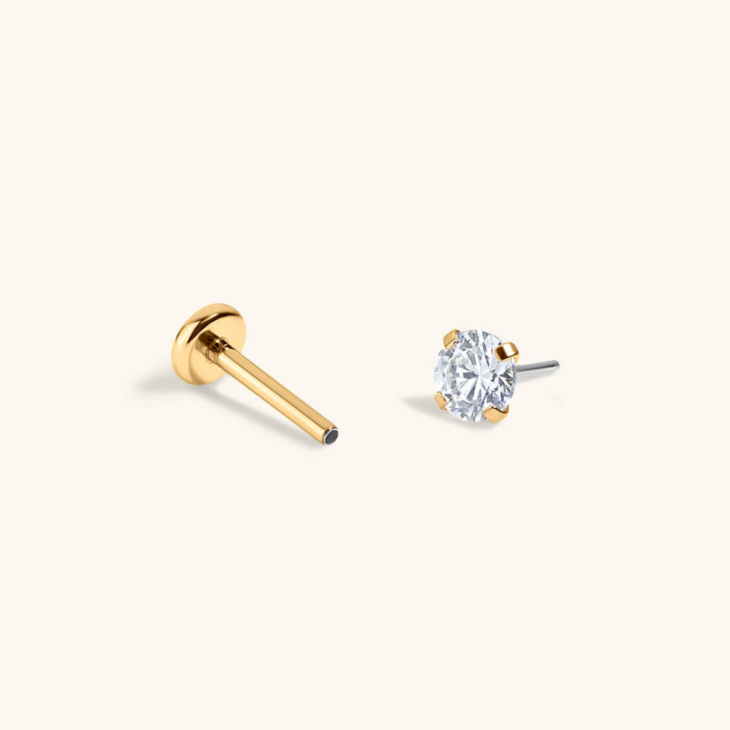Celestial Crystal Solitaire Push Pin Flat Back Earring