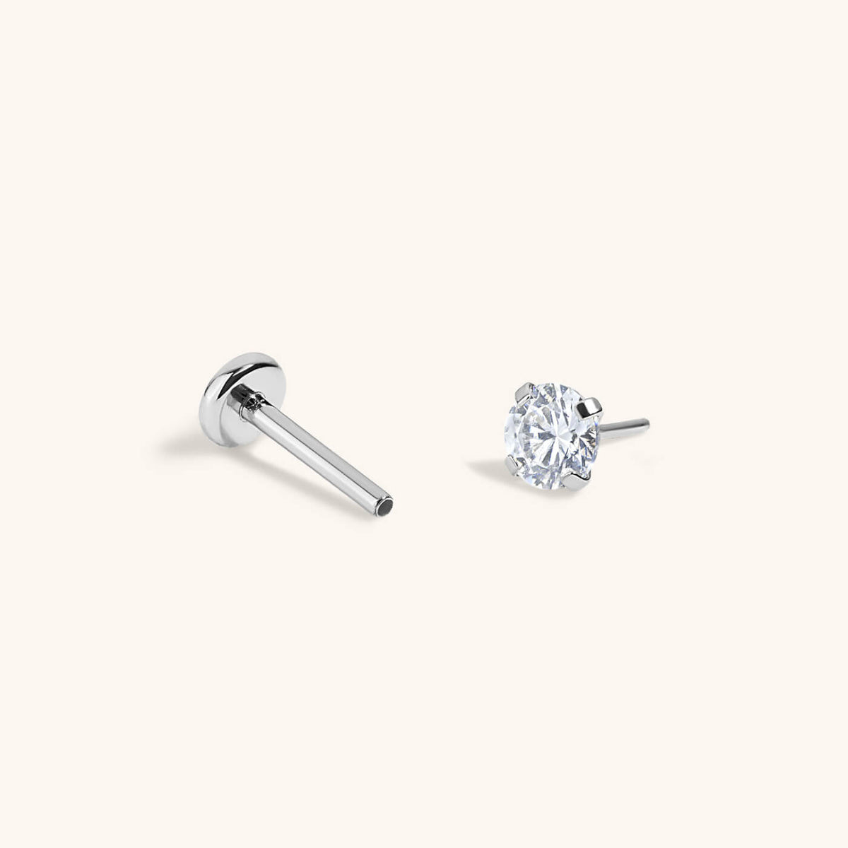 Celestial Crystal Solitaire Push Pin Flat Back Earring
