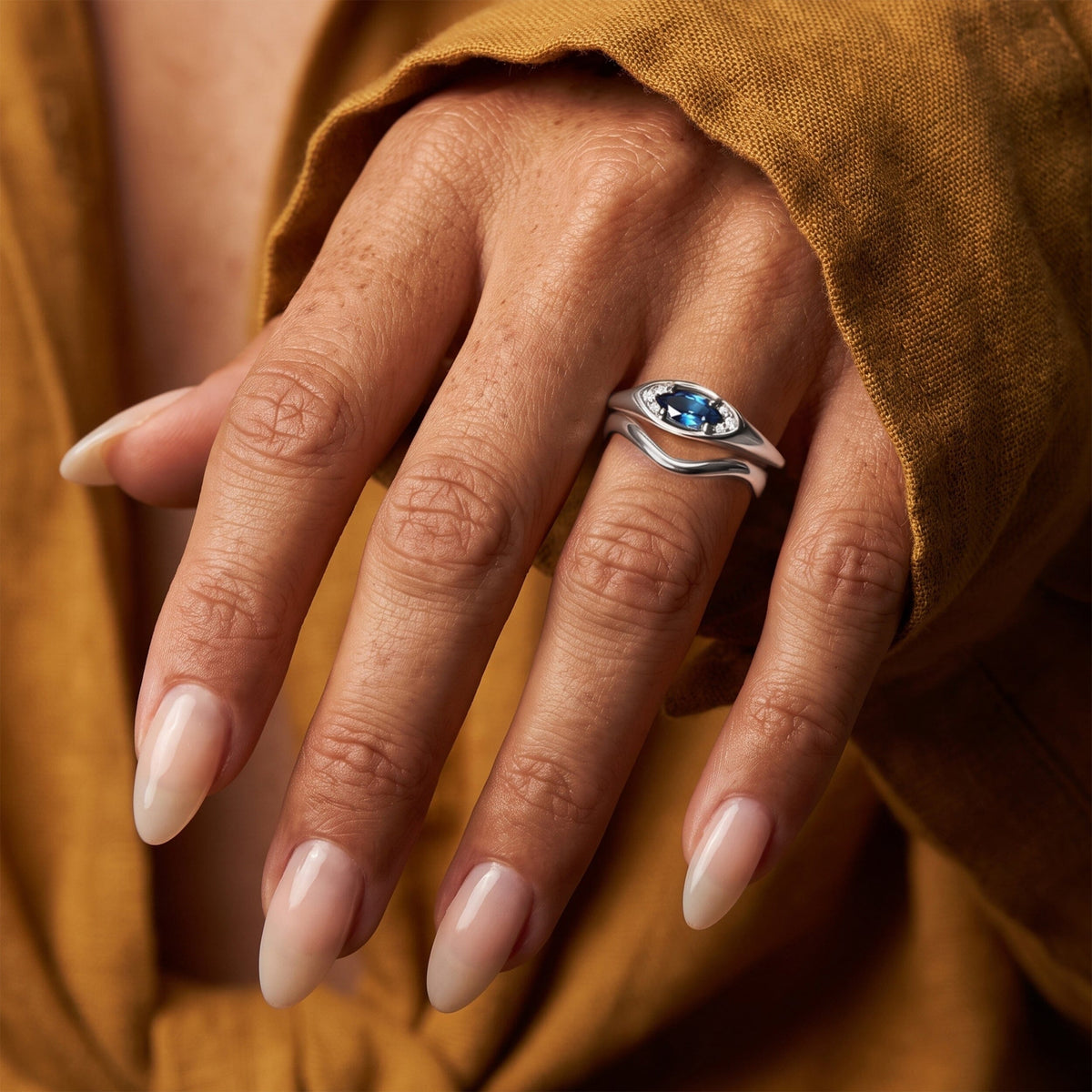 Blue Topaz Evil Eye & Waves Rings