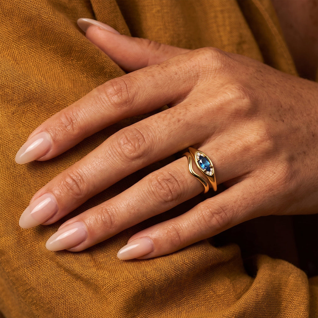 Blue Topaz Evil Eye & Waves Rings