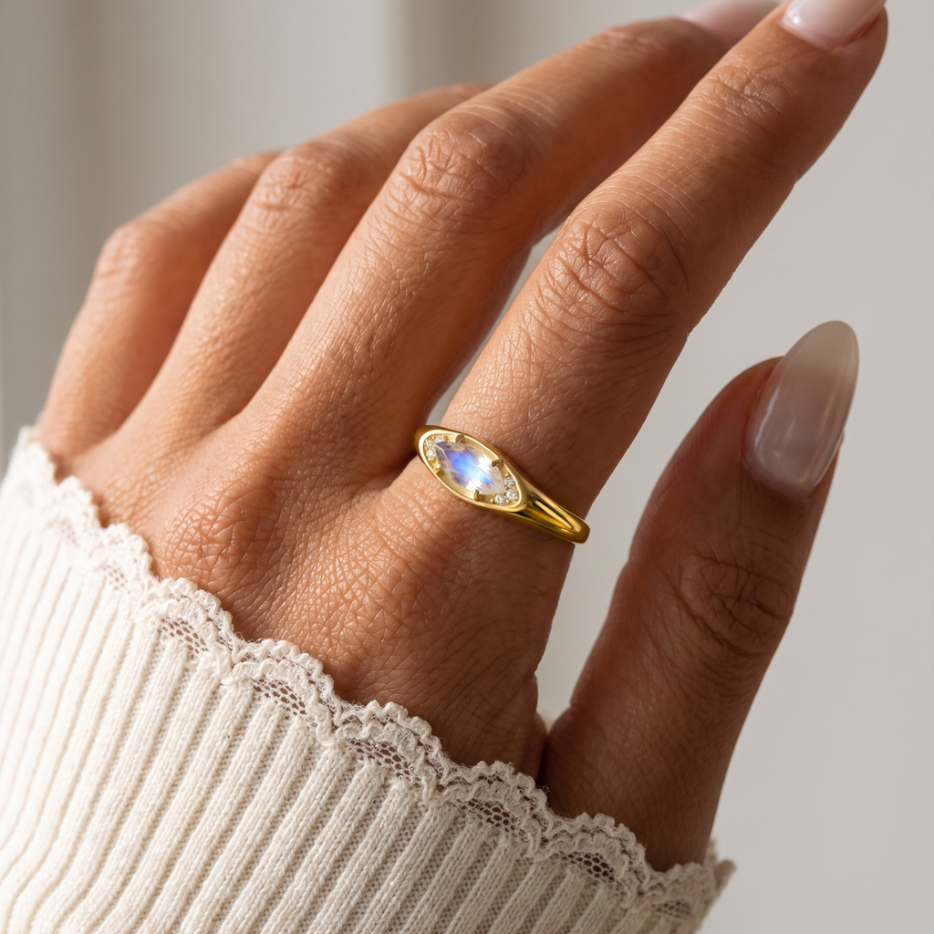 Moonstone Ring - Evil Eye