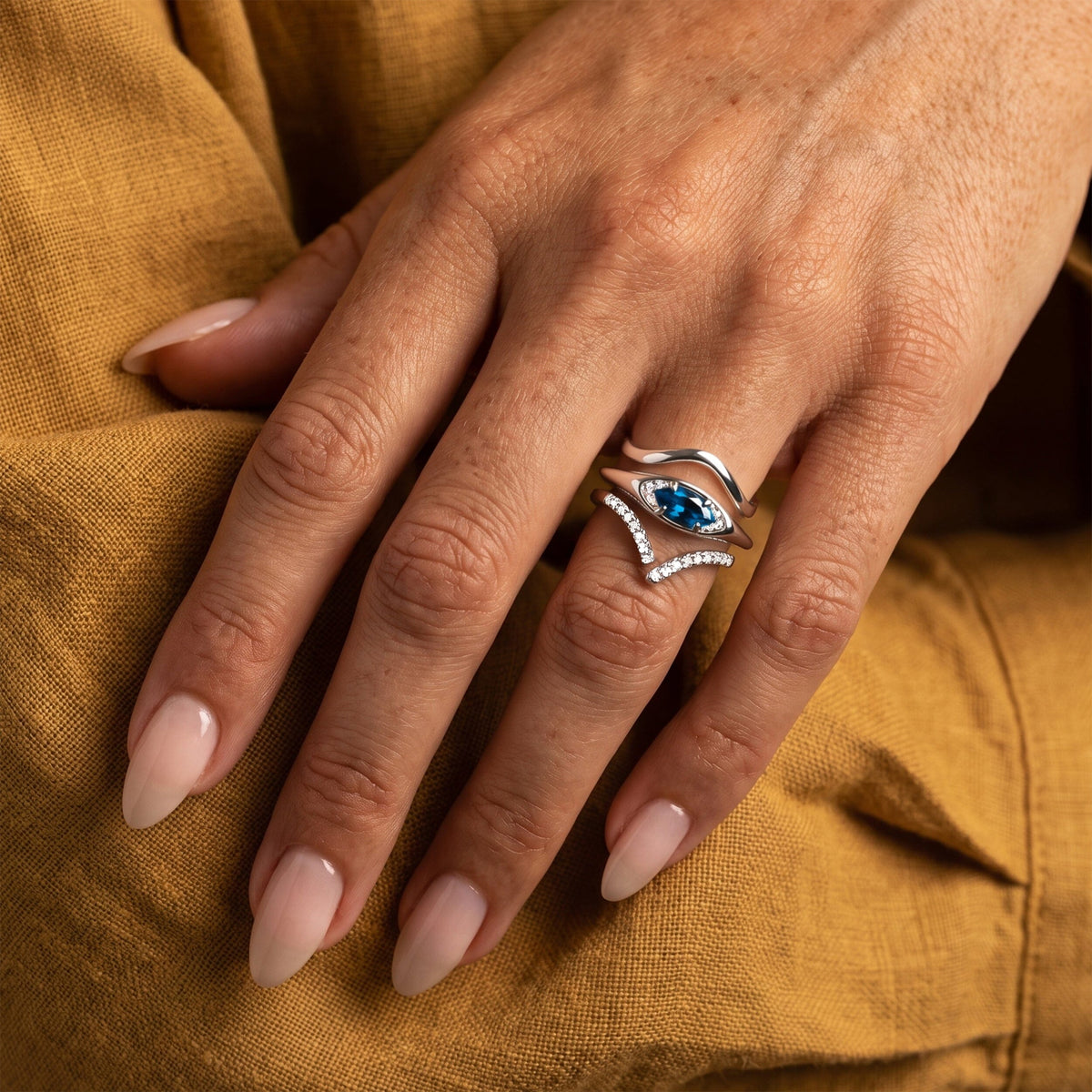 Blue Topaz Evil Eye & Infinite & Waves Rings