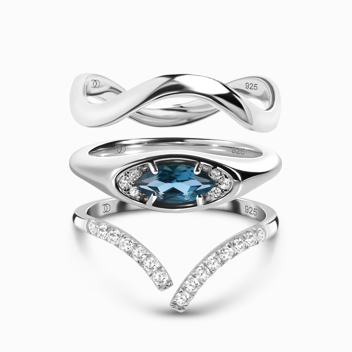 Blue Topaz Evil Eye & Infinite & Waves Rings