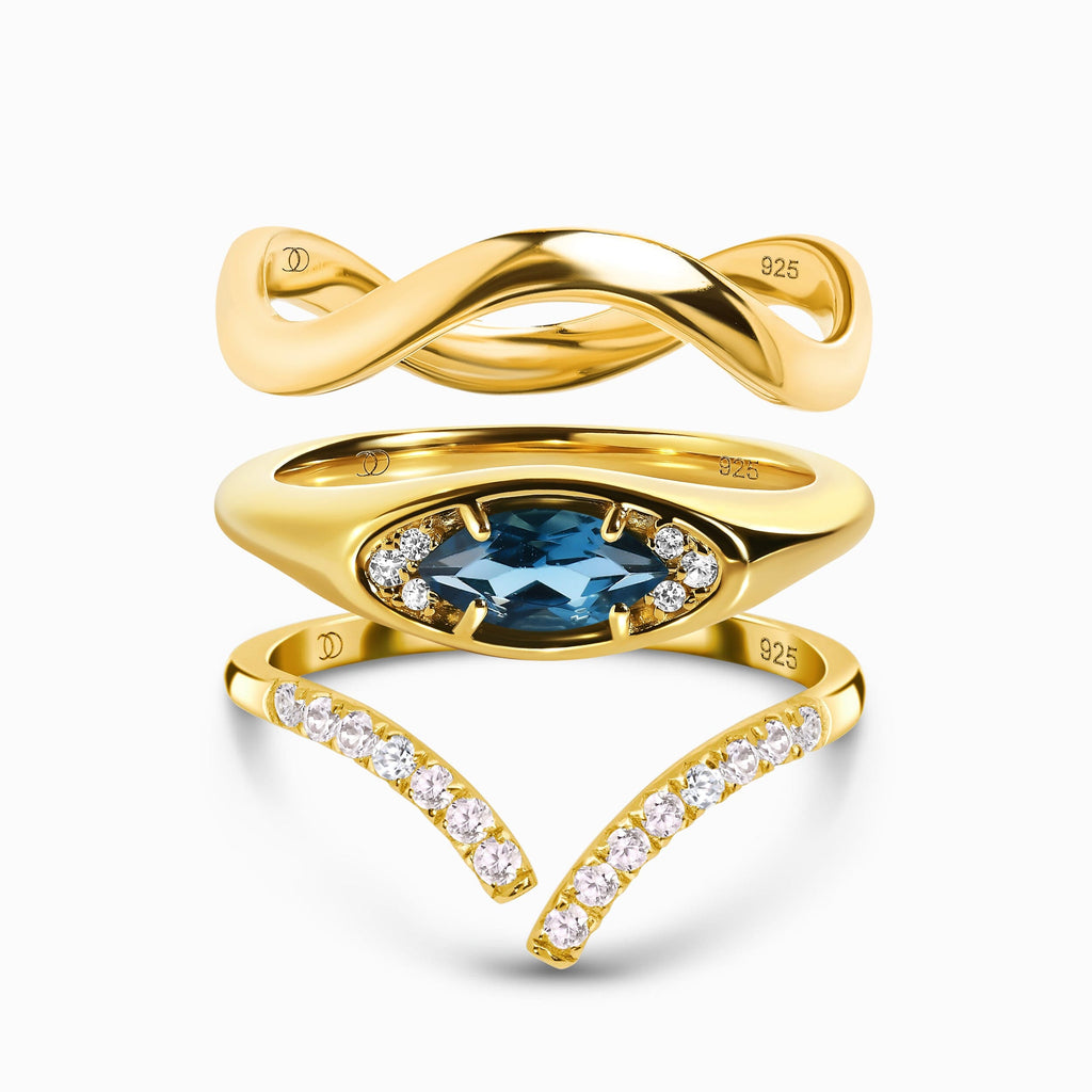 Blue Topaz Evil Eye & Infinite & Waves Rings