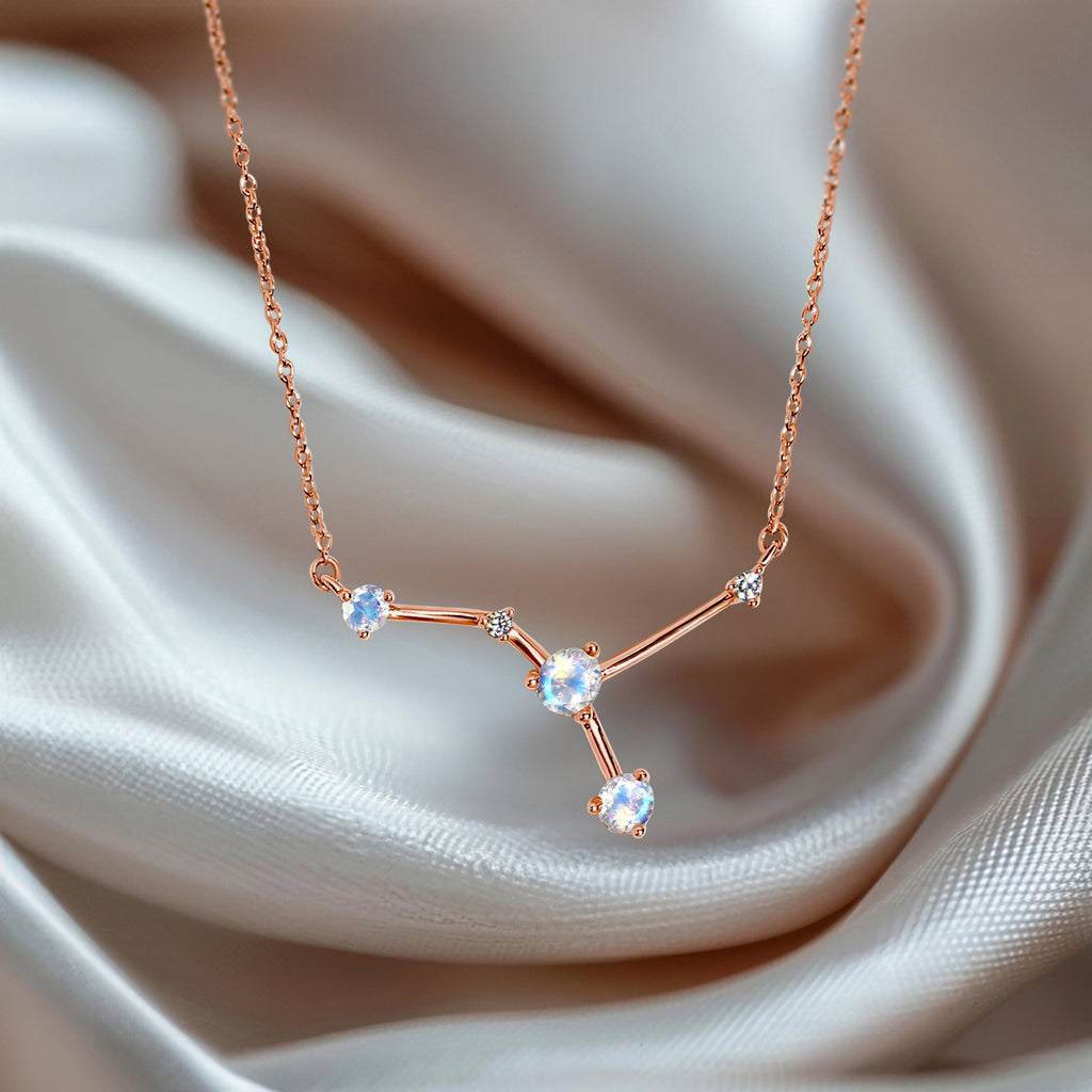 Fine Moonstone Lab Diamond Necklace - Cancer Zodiac Constellation