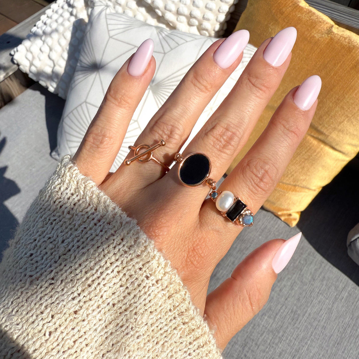 Black Onyx Mother of Pearl Fidget Ring - Spinning Enfolded