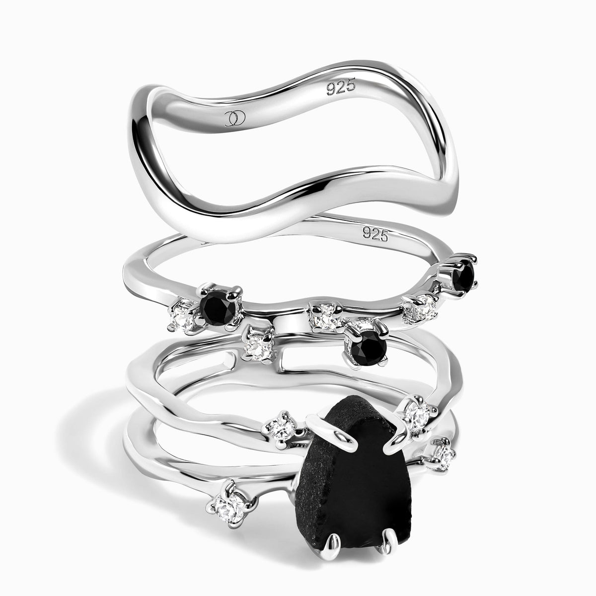 Black Obsidian Flow & Stardust & Waves Rings
