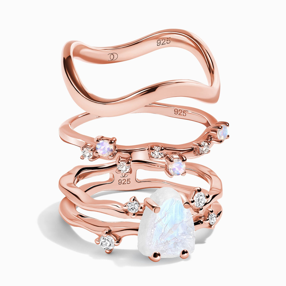 Moonstone Flow & Stardust & Waves Rings