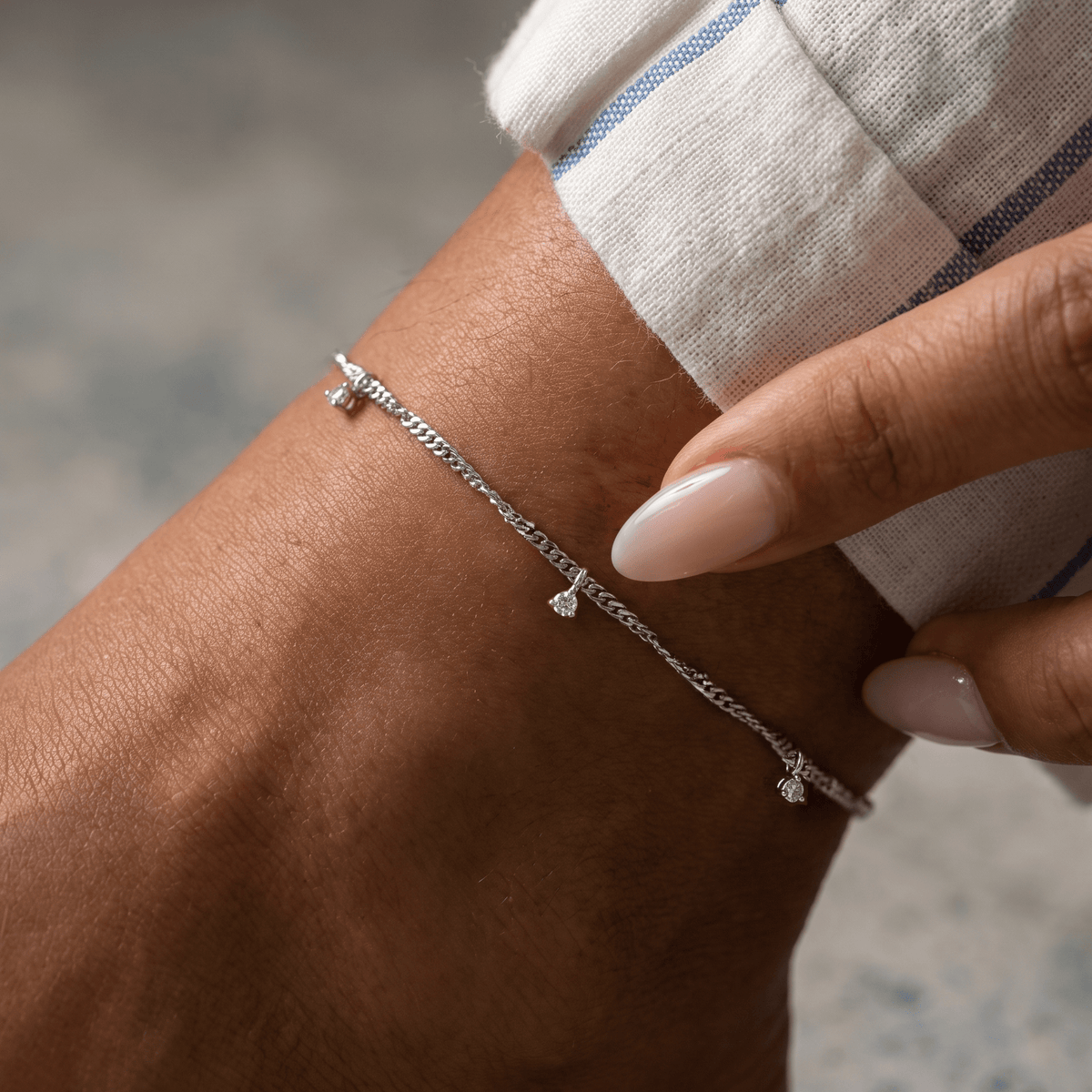 White Zircon Anklet - Flowing