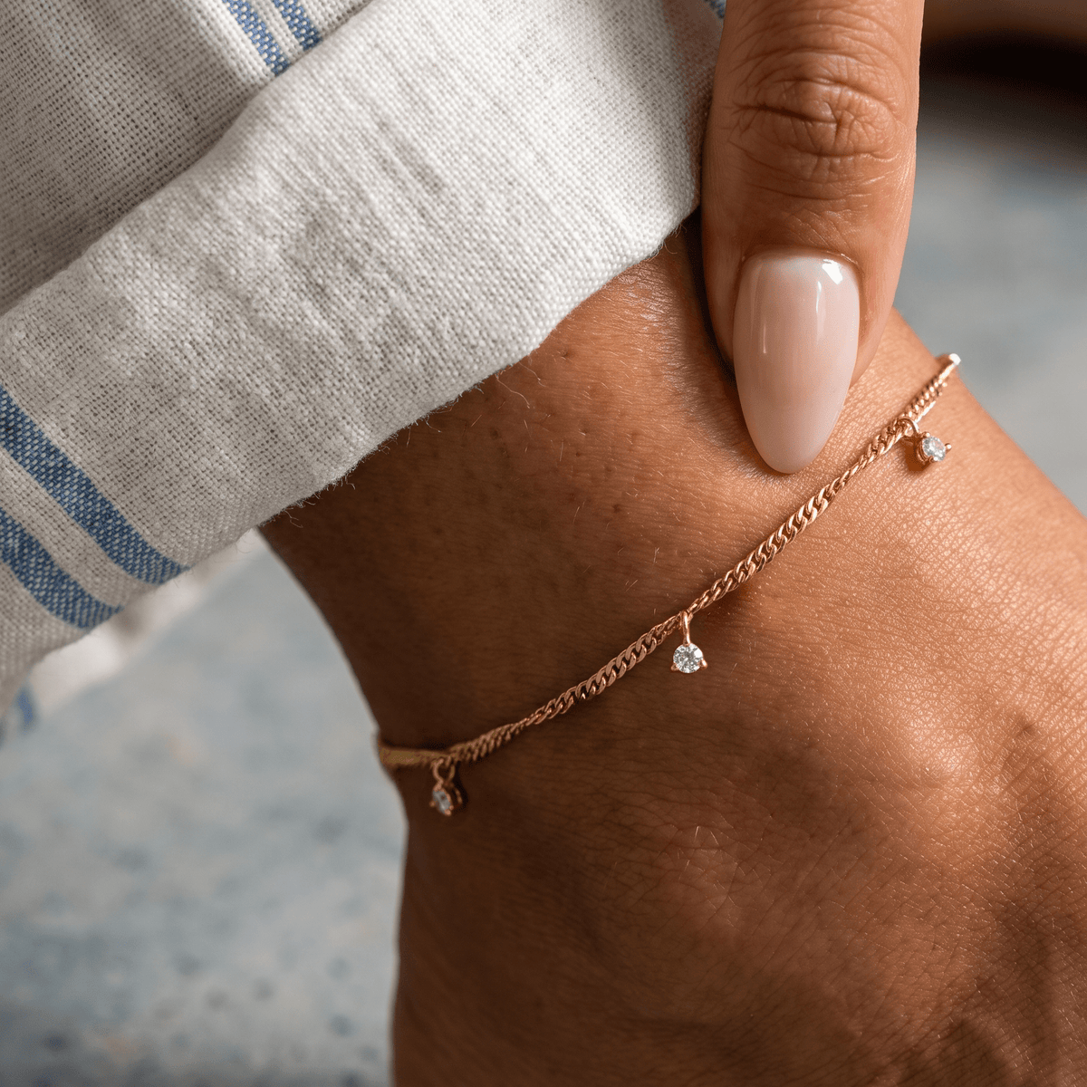 White Zircon Anklet - Flowing