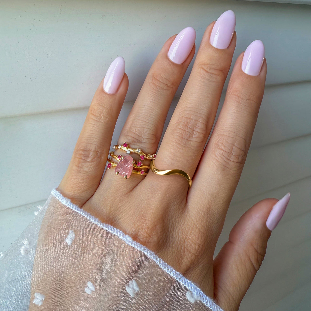 Rose Quartz Flow & Ruby Stardust & Waves Rings
