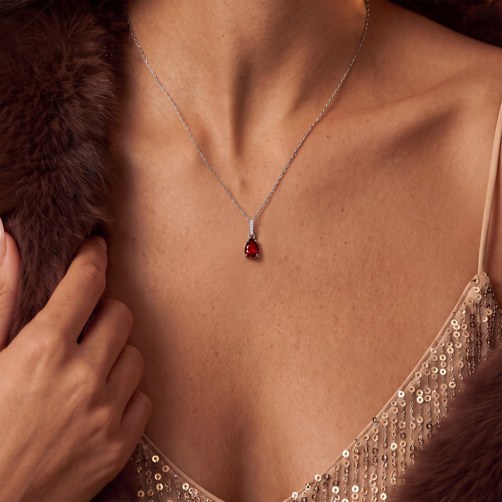 Fine Garnet Lab Diamond Necklace Sway - January Birthstone