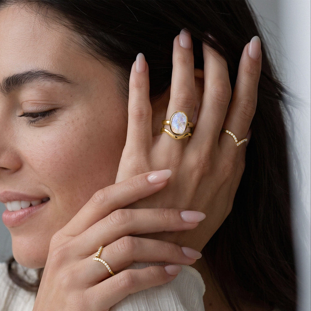 Moonstone Enfolded & Waves Rings