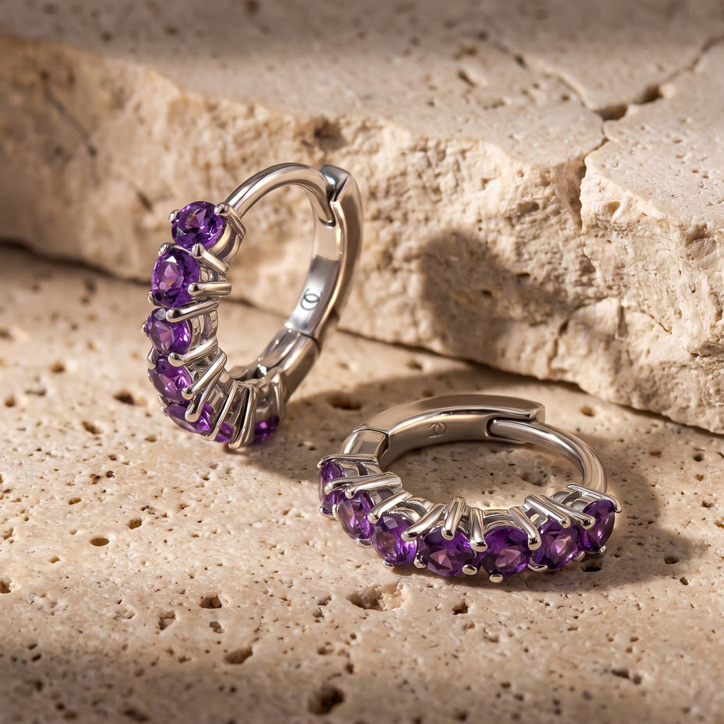 Amethyst Earrings - Bonny Hoops - February Birthstone