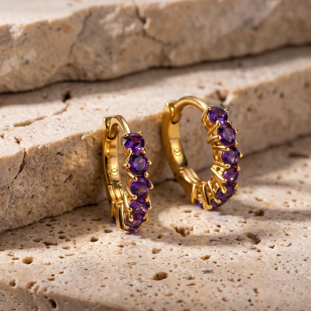 Amethyst Earrings - Bonny Hoops - February Birthstone