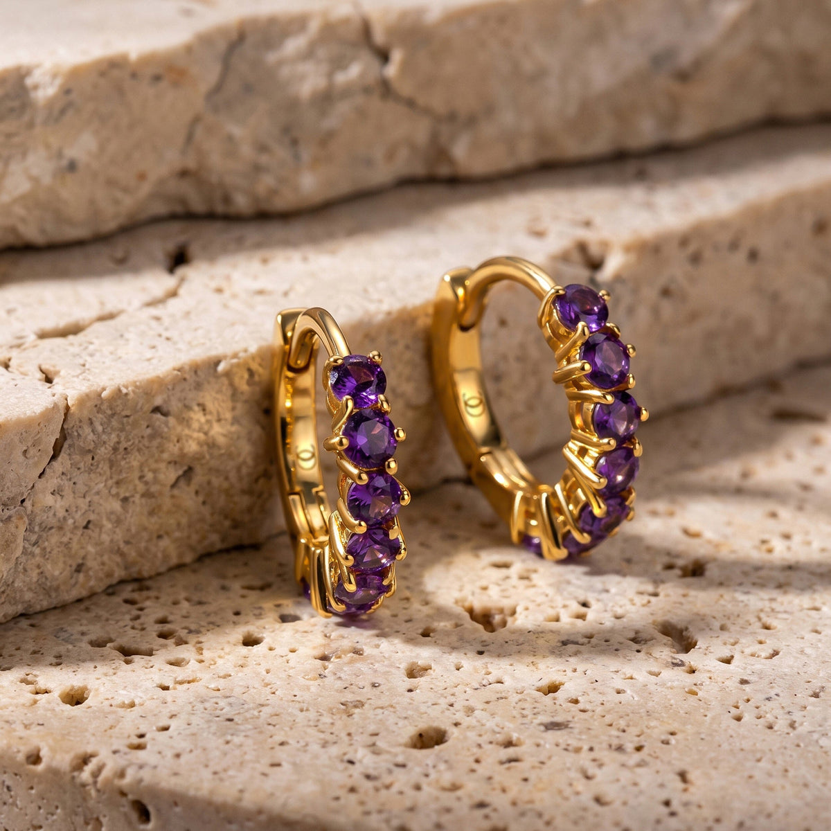 Amethyst Earrings - Bonny Hoops - February Birthstone