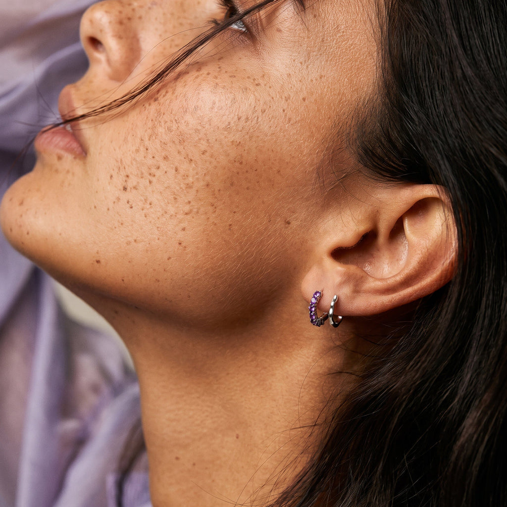 Amethyst Earrings - Bonny Hoops - February Birthstone