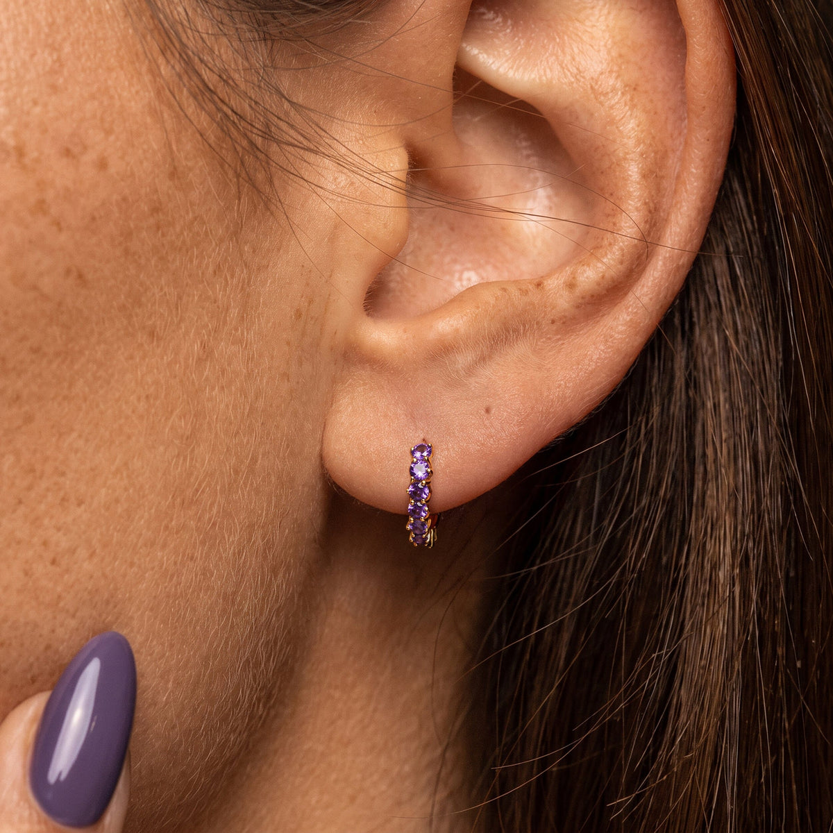 Amethyst Earrings - Bonny Hoops - February Birthstone