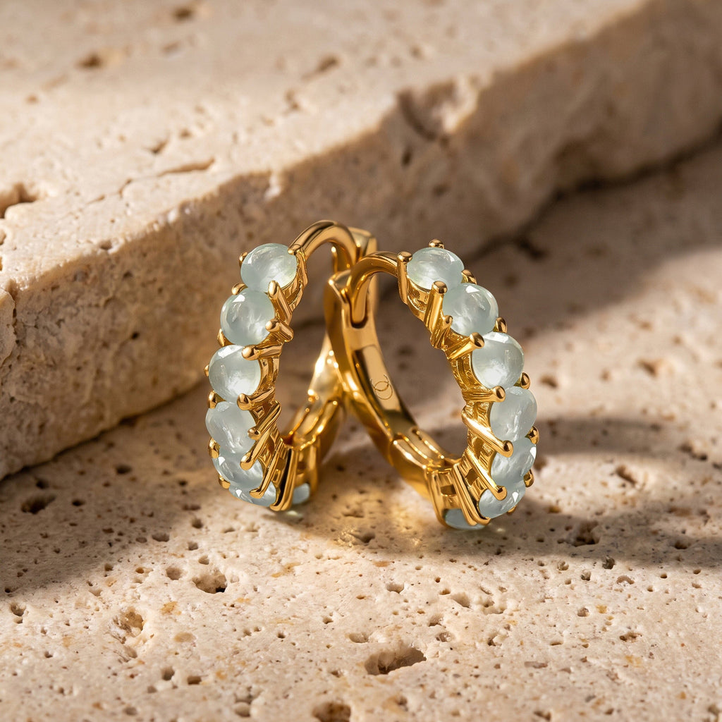 Aquamarine Earrings - Bonny Hoops - March Birthstone
