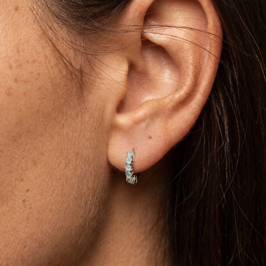 Aquamarine Earrings - Bonny Hoops - March Birthstone