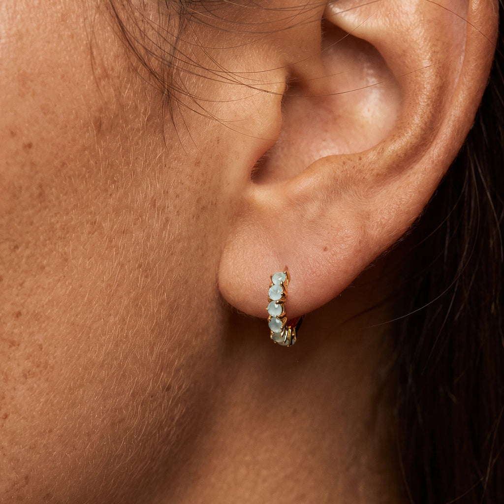 Aquamarine Earrings - Bonny Hoops - March Birthstone