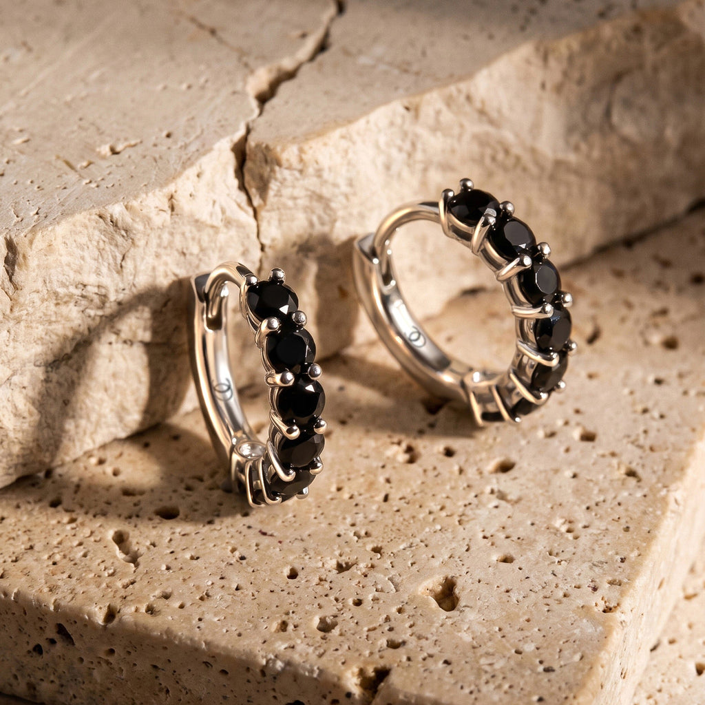 Black Onyx Earrings - Bonny Hoops - December Birthstone
