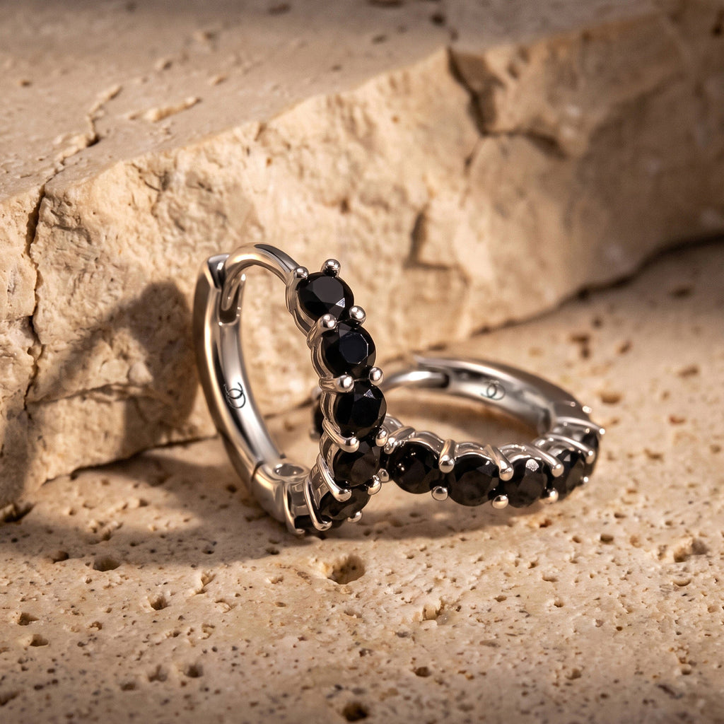 Black Spinel Earrings - Bonny Hoops - August Birthstone