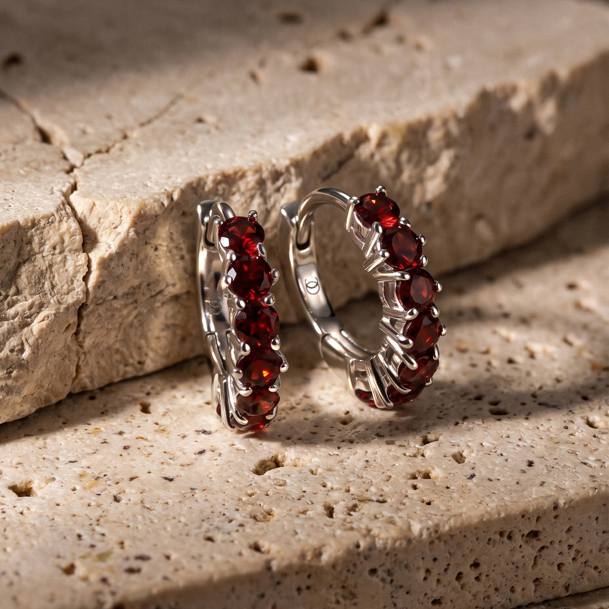 Garnet Earrings - Bonny Hoops - January Birthstone