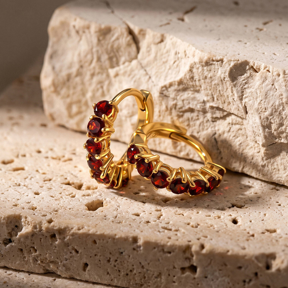 Garnet Earrings - Bonny Hoops - January Birthstone