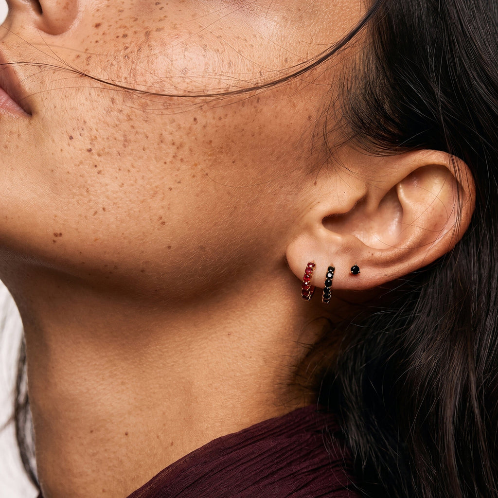 Garnet Earrings - Bonny Hoops - January Birthstone