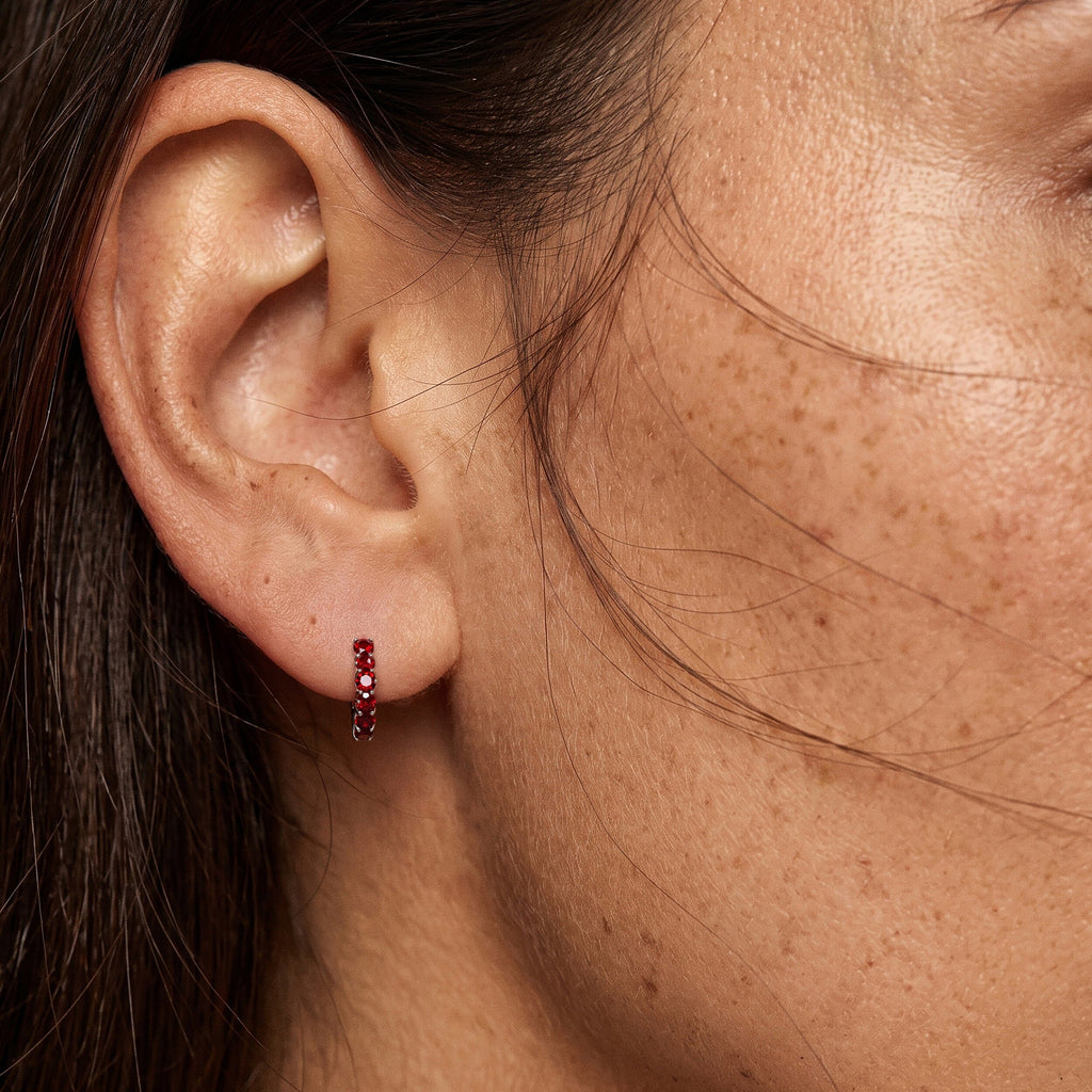 Garnet Earrings - Bonny Hoops - January Birthstone