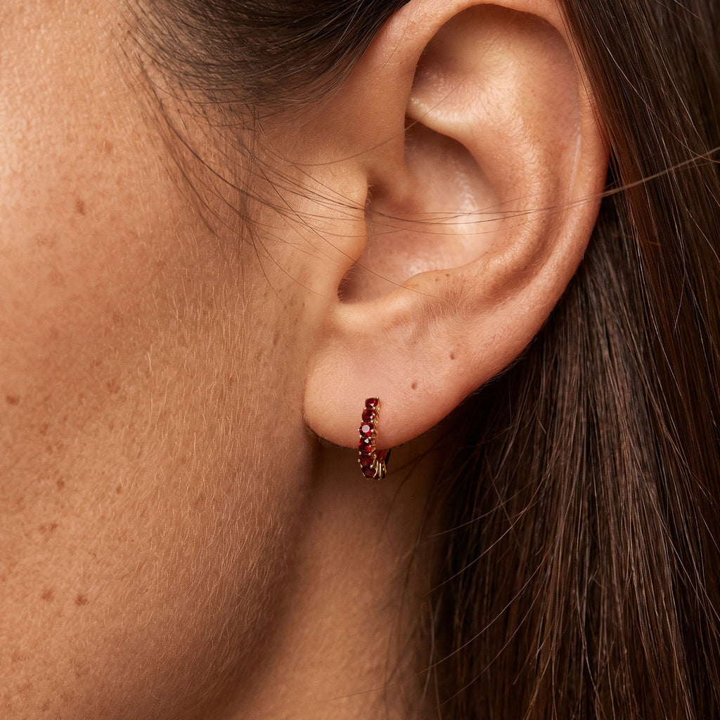 Garnet Earrings - Bonny Hoops - January Birthstone