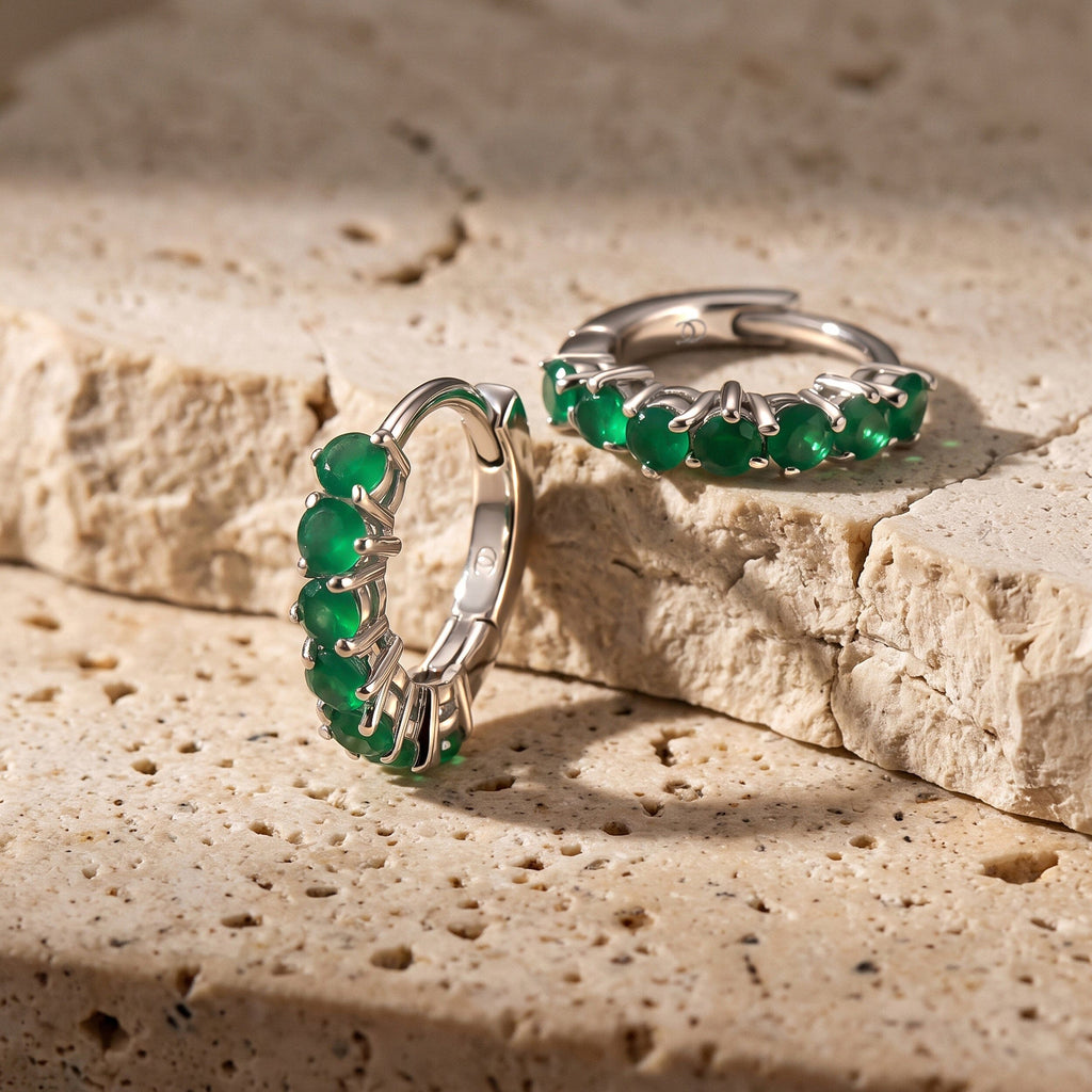 Green Onyx Earrings - Bonny Hoops - May Birthstone