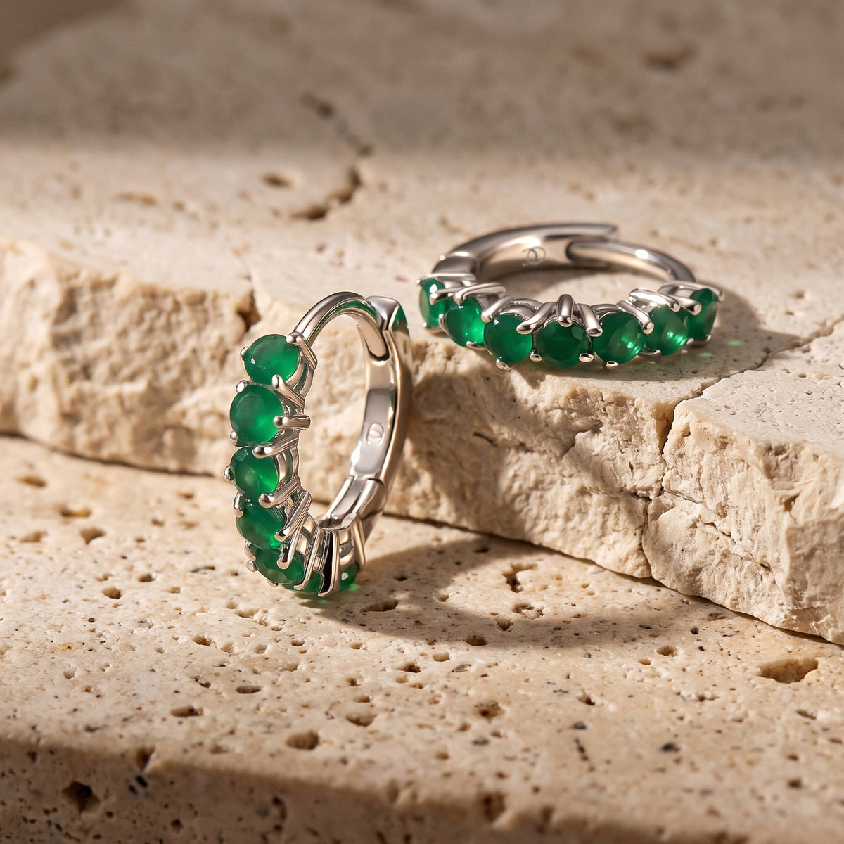 Green Onyx Earrings - Bonny Hoops - May Birthstone