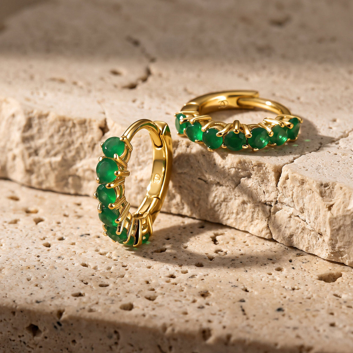 Green Onyx Earrings - Bonny Hoops - May Birthstone