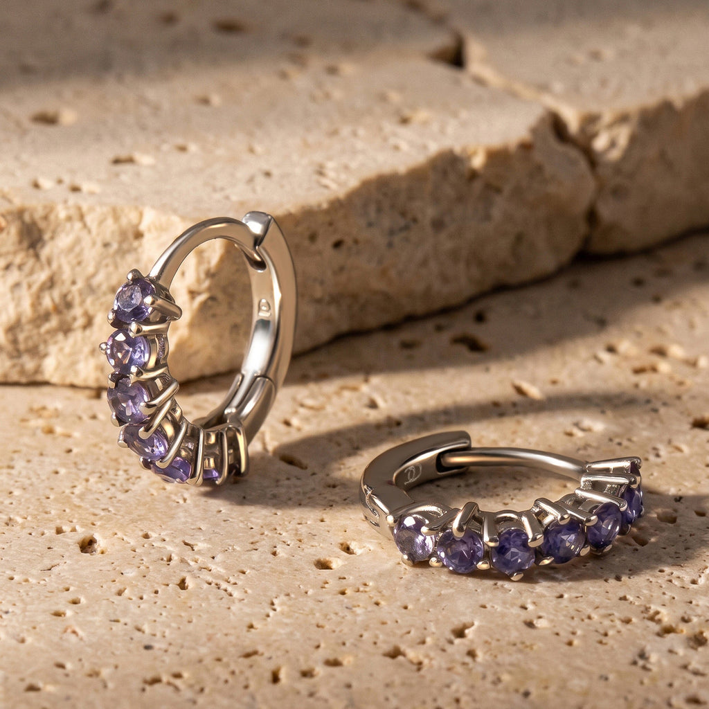 Iolite Earrings - Bonny Hoops - September Birthstone