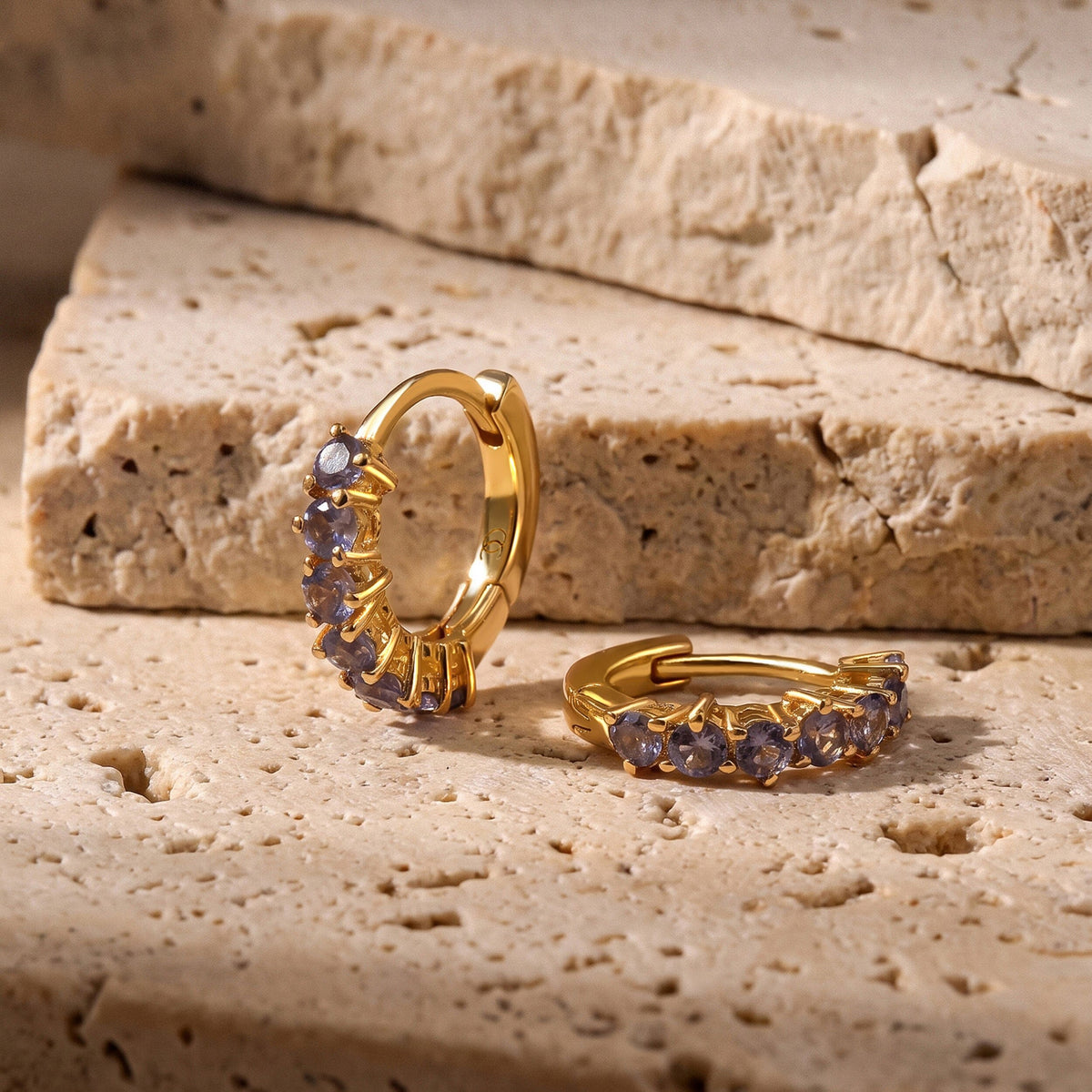 Iolite Earrings - Bonny Hoops - September Birthstone