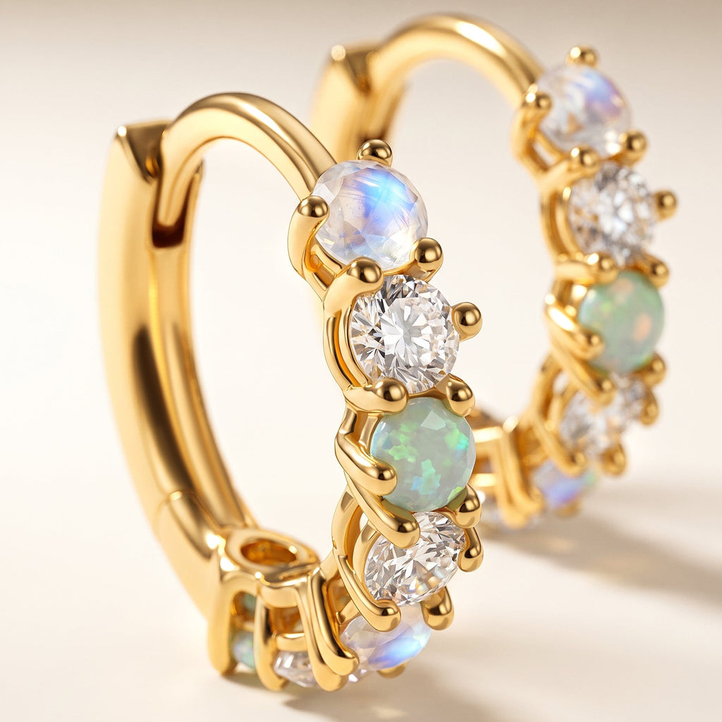 Moonstone Multigem Earrings - Bonny Hoops