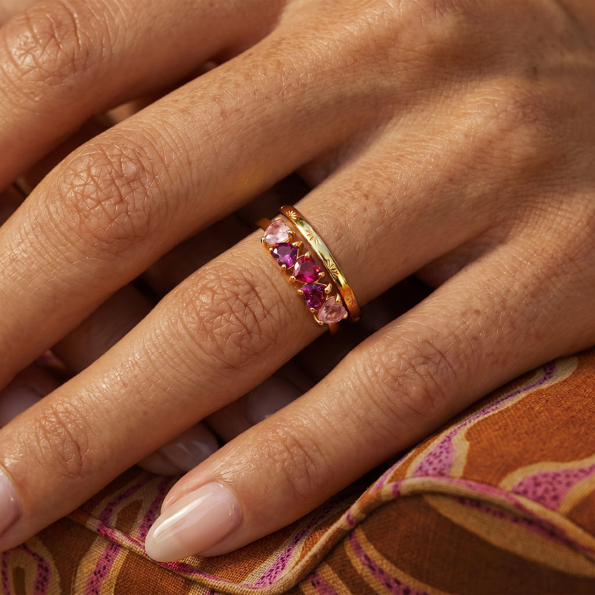 Rose Quartz Rhodolotite Garnet Crush & Starry Rings