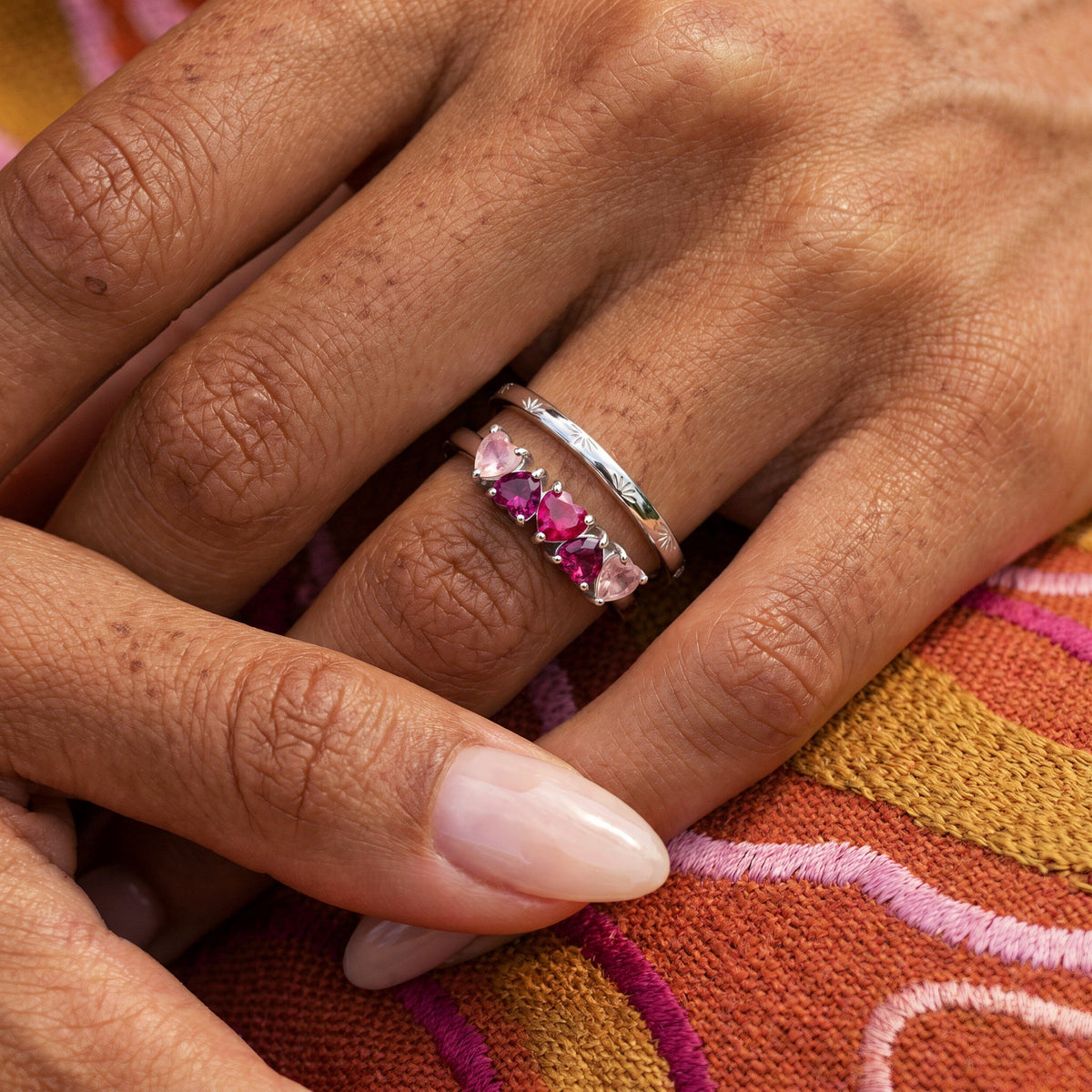 Rose Quartz Rhodolotite Garnet Crush & Starry Rings