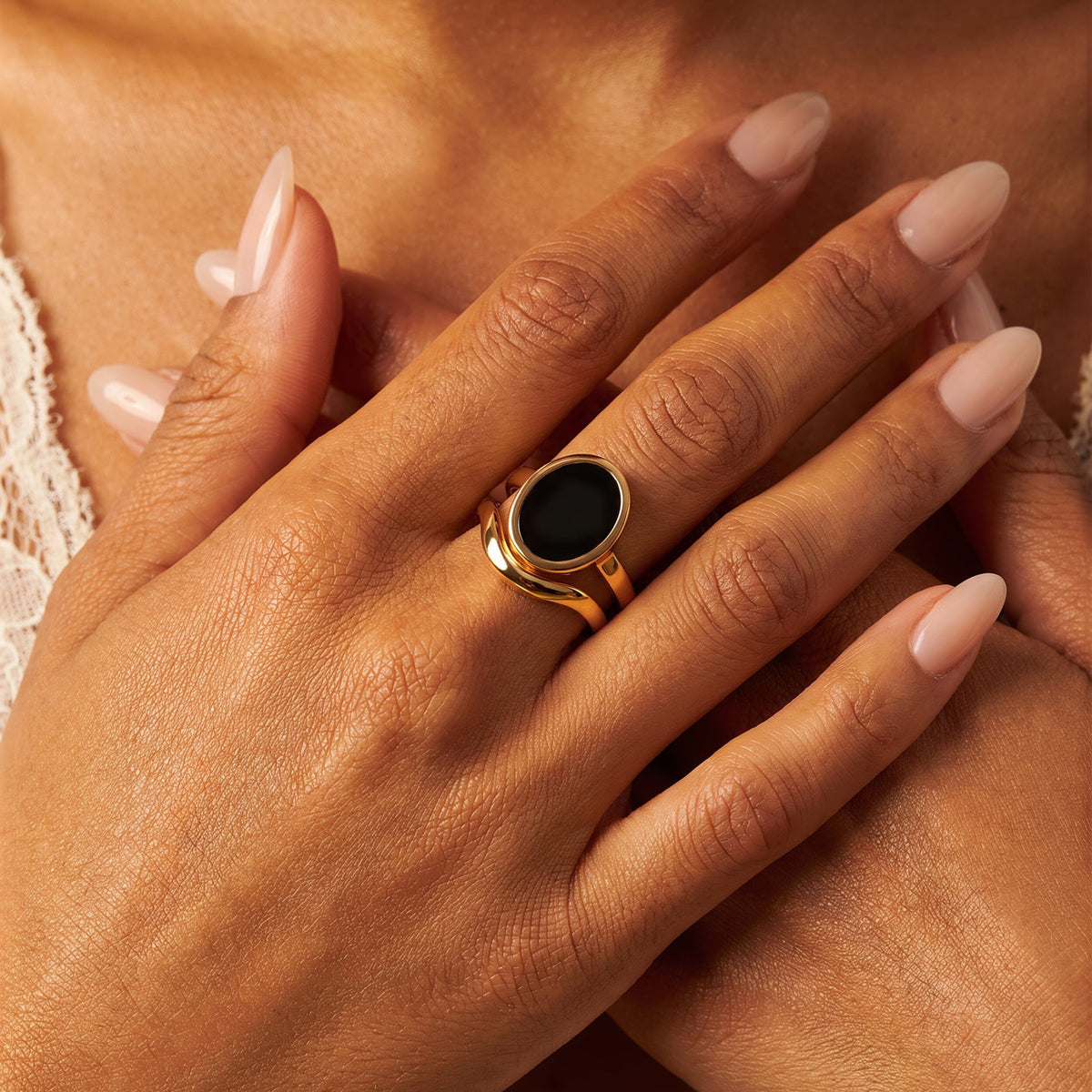 Enfolded Black Onyx & Waves Rings