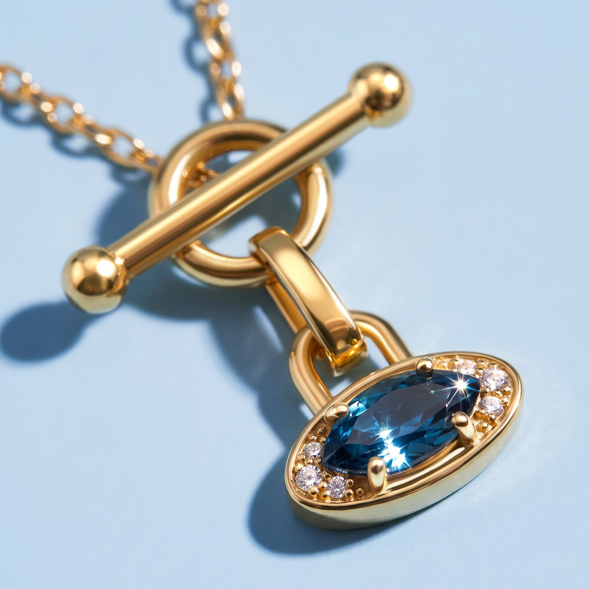 Blue Topaz Necklace - T-Lock Evil Eye