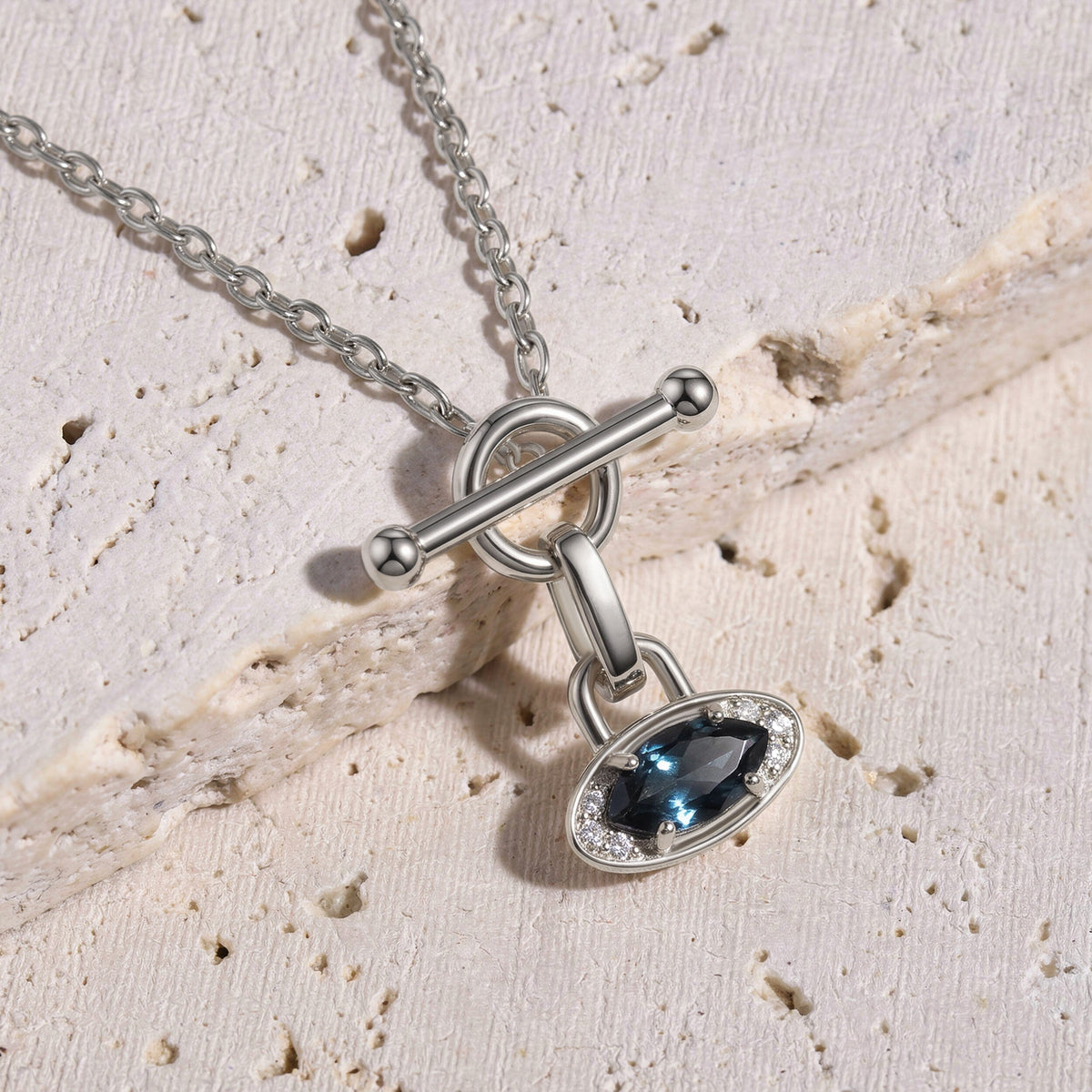 Blue Topaz Necklace - T-Lock Evil Eye