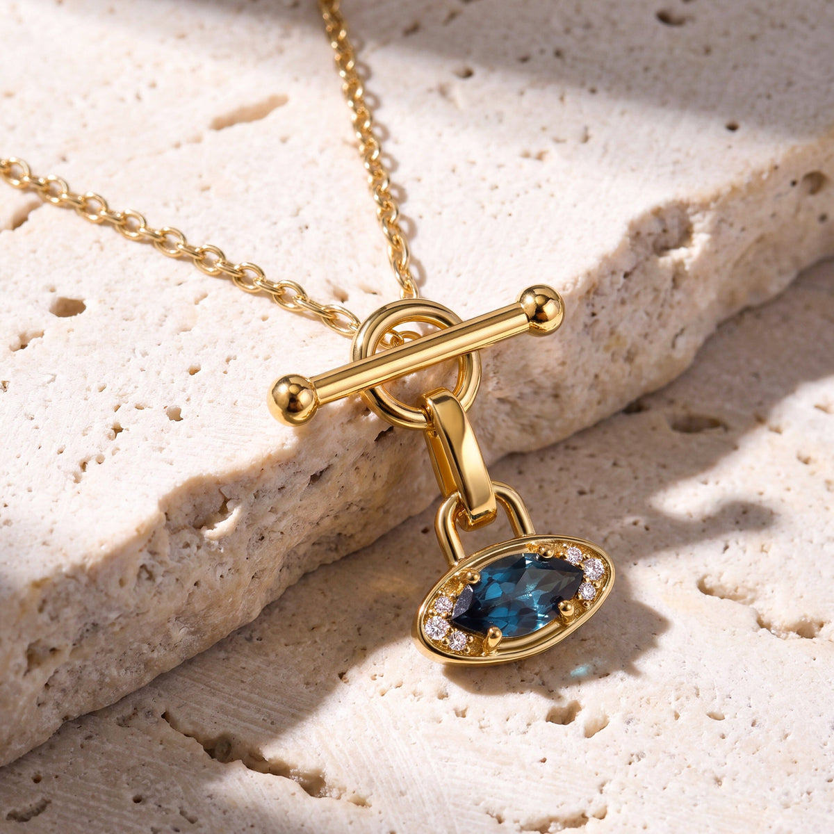 Blue Topaz Necklace - T-Lock Evil Eye