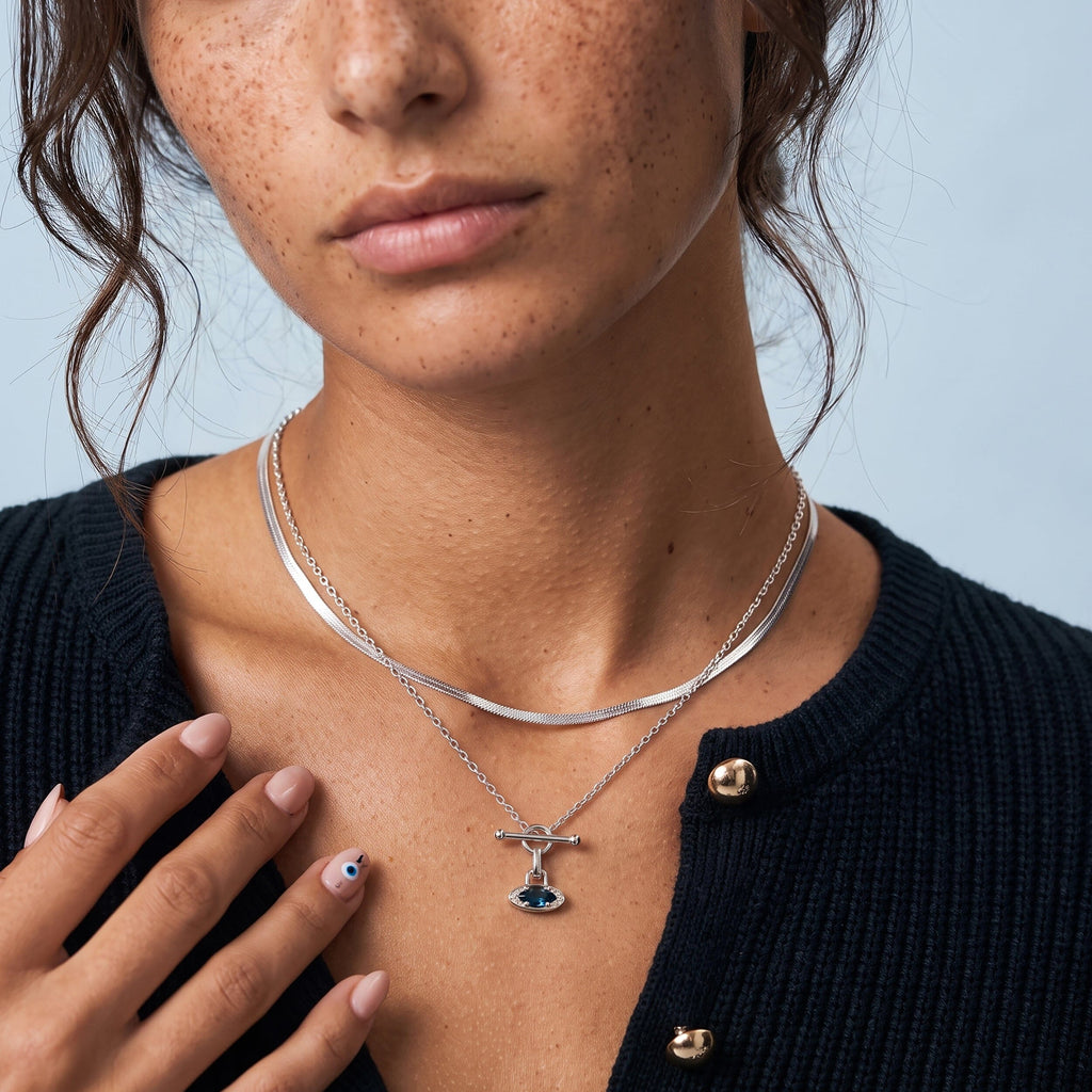 Blue Topaz Necklace - T-Lock Evil Eye