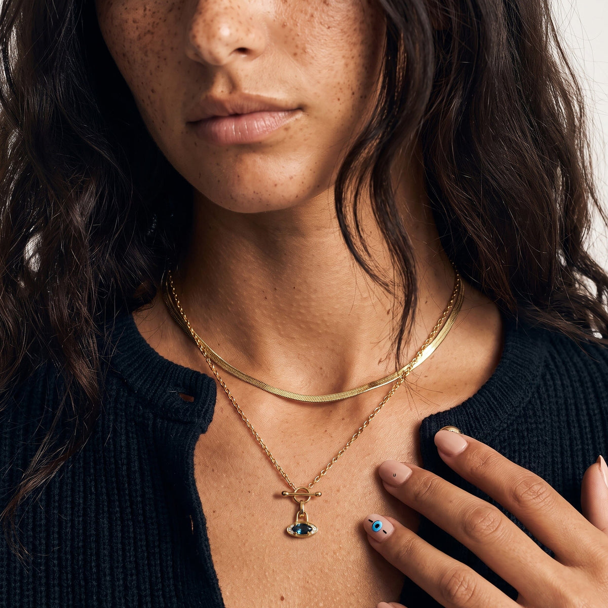 Blue Topaz Necklace - T-Lock Evil Eye
