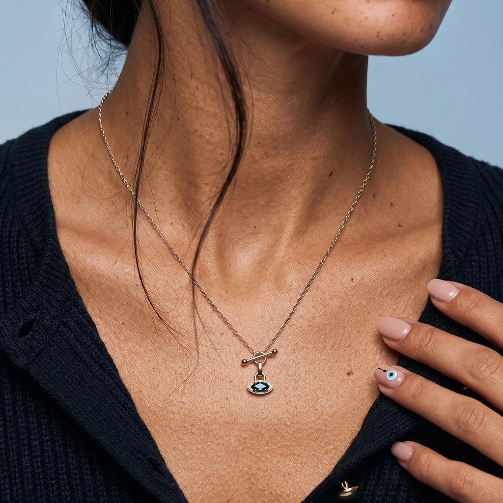 Blue Topaz Necklace - T-Lock Evil Eye
