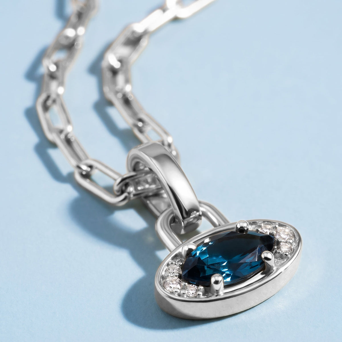 Blue Topaz Necklace - Wide Link Evil Eye