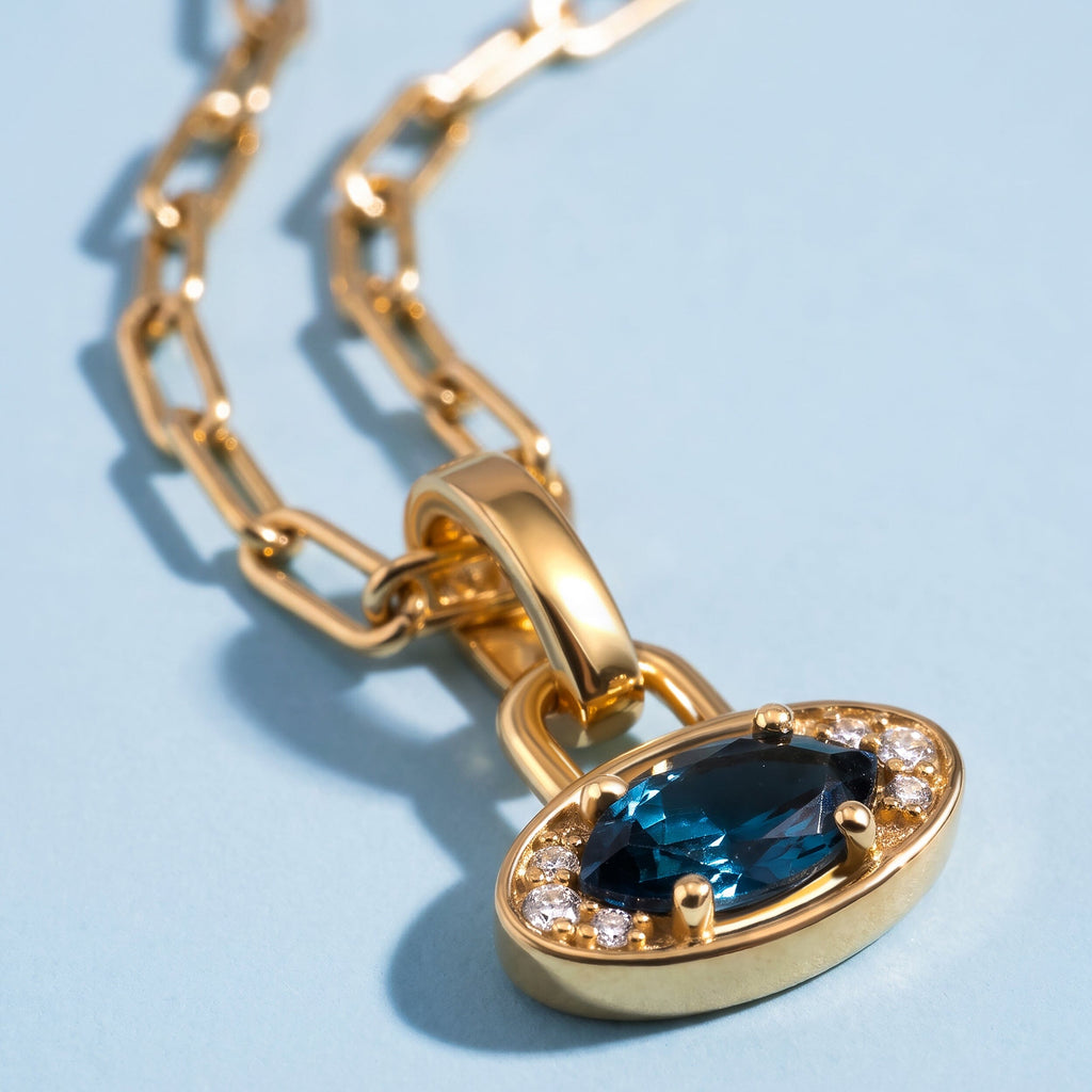 Blue Topaz Necklace - Wide Link Evil Eye