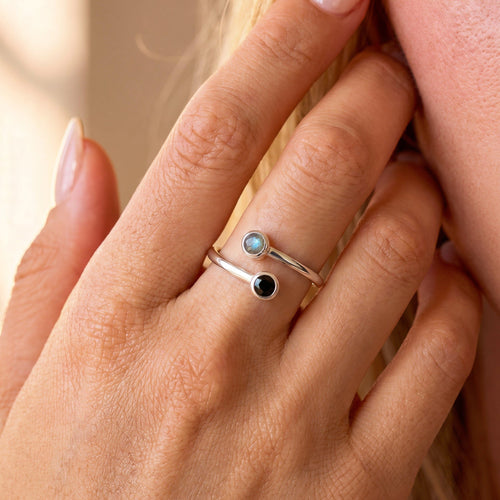 Adjustable Black Obsidian Labradorite Ring - Evolve